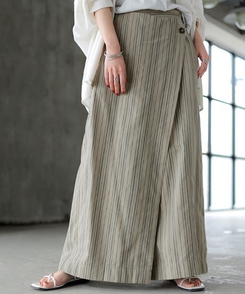 リネン ラップパンツ ワイド セール】ラップリネン混ワイドパンツ（その他パンツ