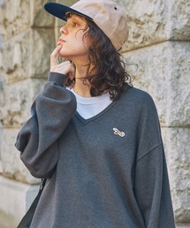 グレー Vネック セーター ロゴ刺繍 COMME CA BOYS コムサボーイズ L レディース ニット セーター 胸