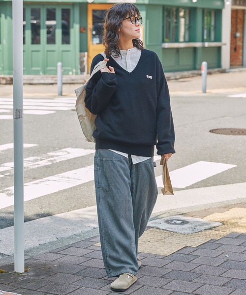 PENNEYS/ペニーズ 別注 THE FOX ロゴワッペン刺繍 Vネックニットプル