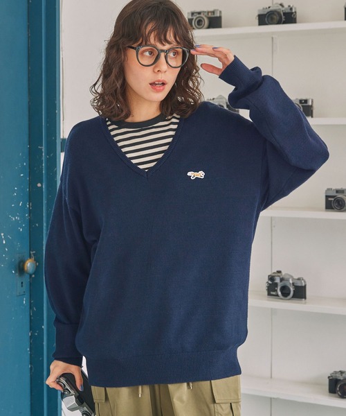 PENNEYS/ペニーズ 別注 THE FOX ロゴワッペン刺繍 Vネックニットプル