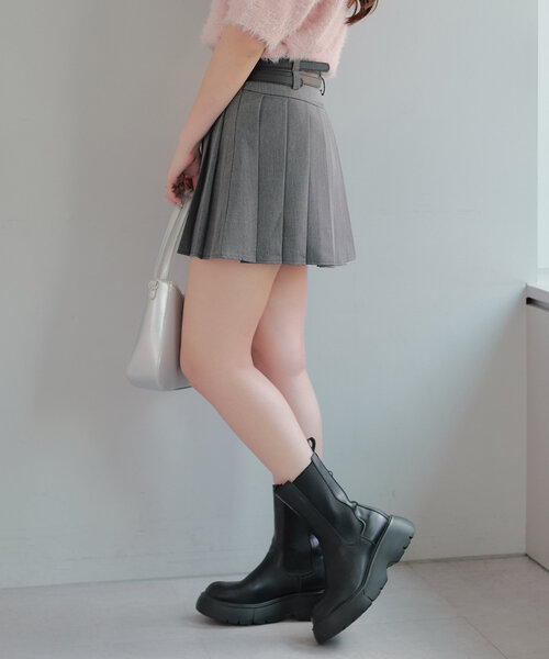 Another Branch olive des olive（アナザーブランチオリーブデオリーブ）の「Wベルトミニプリーツスカート（スカート・レディース・ブラック/チャコールグレー・FREE）」の3枚目の写真