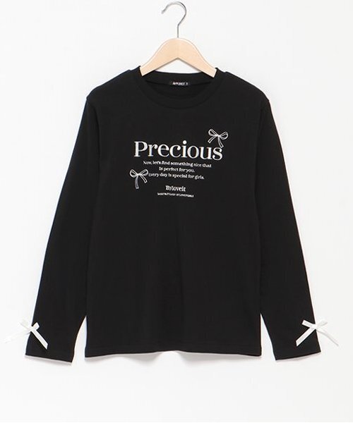 by LOVEiT(バイラビット)の「リボンロゴロングTシャツ(Tシャツ/カットソー・キッズ・オフホワイト/ピンク/ブラック/ブルー・140cm/130cm/160cm/120cm/150cm)」の1枚目の写真