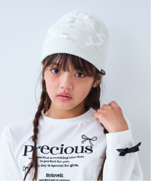 by LOVEiT(バイラビット)の「リボンロゴロングTシャツ(Tシャツ/カットソー・キッズ・オフホワイト/ピンク/ブラック/ブルー・140cm/130cm/160cm/120cm/150cm)」の12枚目の写真