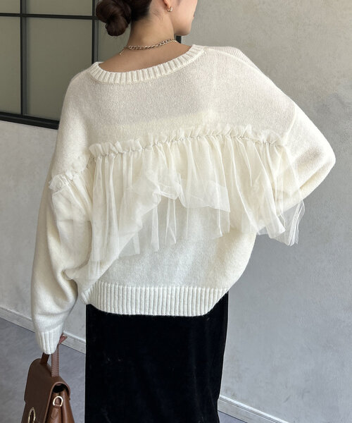 Thevon（ゼボン）の「チュールビスチェドッキングニット（ニット/セーター・レディース・チャコールグレー/ブラック/アイボリー/ブルー・FREE）」の7枚目の写真