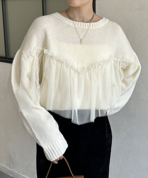 Thevon（ゼボン）の「チュールビスチェドッキングニット（ニット/セーター・レディース・チャコールグレー/ブラック/アイボリー/ブルー・FREE）」の8枚目の写真