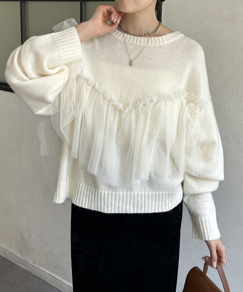 チュールビスチェドッキングニット（ニット/セーター）｜Thevon