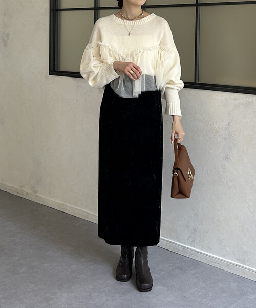 Thevon（ゼボン）の「チュールビスチェドッキングニット（ニット/セーター・レディース・チャコールグレー/ブラック/アイボリー/ブルー・FREE）」の11枚目の写真