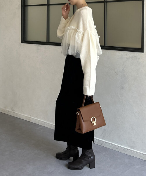 Thevon（ゼボン）の「チュールビスチェドッキングニット（ニット/セーター・レディース・チャコールグレー/ブラック/アイボリー/ブルー・FREE）」の12枚目の写真