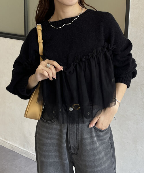 チュールビスチェドッキングニットトップス AZUL BY MOUSSY | チュールビスチェドッキングニット (ニット