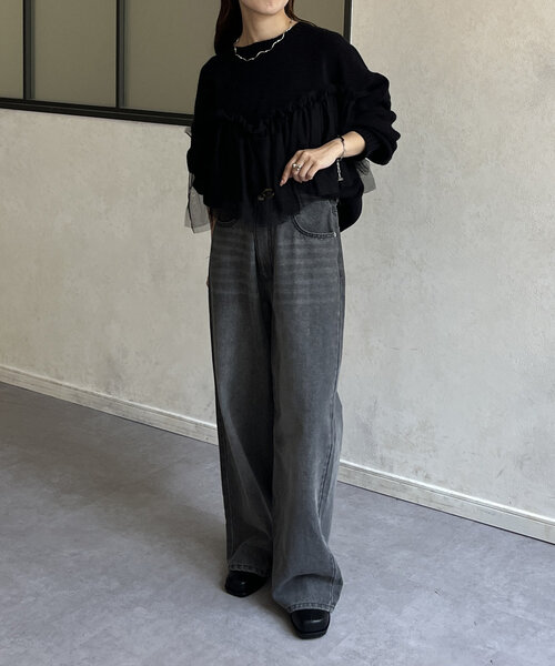 チュールビスチェドッキングニットトップス AZUL BY MOUSSY | チュールビスチェドッキングニット (ニット