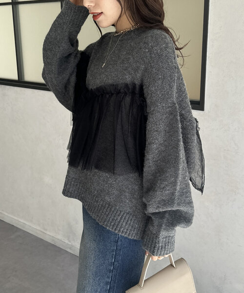 チュールビスチェドッキングニットトップス AZUL BY MOUSSY | チュールビスチェドッキングニット (ニット
