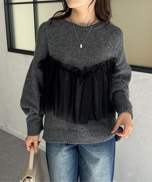 チュールビスチェドッキングニット(ニット/セーター)|Thevon チュールビスチェドッキングニット(ニット/セーター)|Thevon