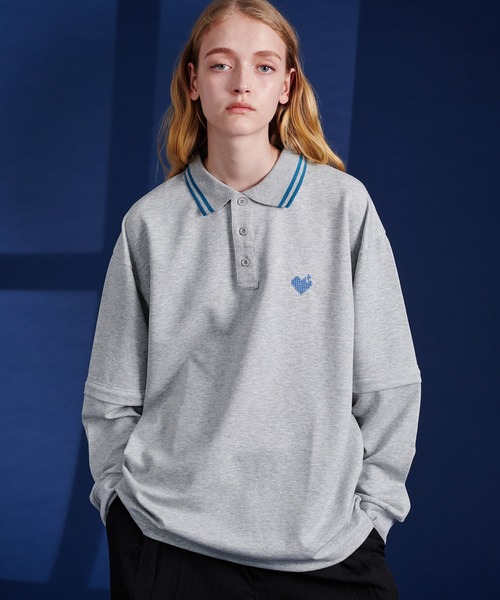 ONCILY（オンシェリー）の「2WAY ONE POINT LOGO MOSS STITCH POLO SHIRT / 2WAYワンポイントロゴ鹿の子ポロシャツ（ポロシャツ・メンズ・ブラック/グレー・SMALL/MEDIUM/LARGE）」の2枚目の写真