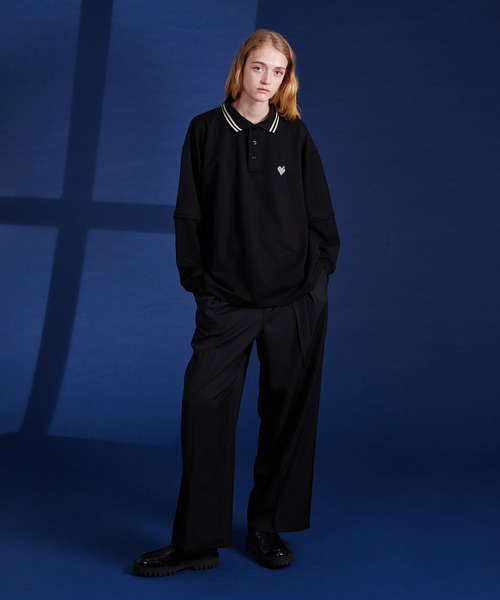 ONCILY（オンシェリー）の「2WAY ONE POINT LOGO MOSS STITCH POLO SHIRT / 2WAYワンポイントロゴ鹿の子ポロシャツ（ポロシャツ・メンズ・ブラック/グレー・SMALL/MEDIUM/LARGE）」の16枚目の写真