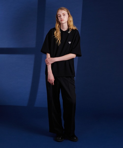 ONCILY（オンシェリー）の「2WAY ONE POINT LOGO MOSS STITCH POLO SHIRT / 2WAYワンポイントロゴ鹿の子ポロシャツ（ポロシャツ・メンズ・ブラック/グレー・SMALL/MEDIUM/LARGE）」の19枚目の写真