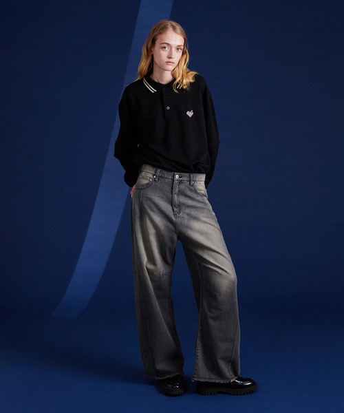 ONCILY（オンシェリー）の「2WAY ONE POINT LOGO MOSS STITCH POLO SHIRT / 2WAYワンポイントロゴ鹿の子ポロシャツ（ポロシャツ・メンズ・ブラック/グレー・SMALL/MEDIUM/LARGE）」の17枚目の写真