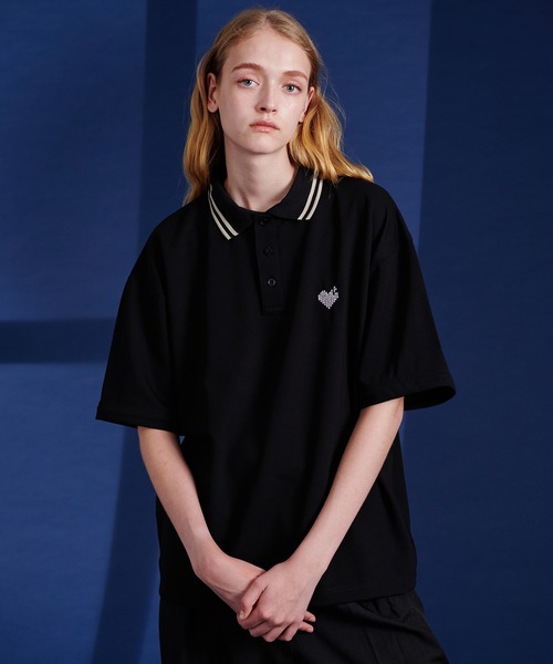 ONCILY（オンシェリー）の「2WAY ONE POINT LOGO MOSS STITCH POLO SHIRT / 2WAYワンポイントロゴ鹿の子ポロシャツ（ポロシャツ・メンズ・ブラック/グレー・SMALL/MEDIUM/LARGE）」の11枚目の写真