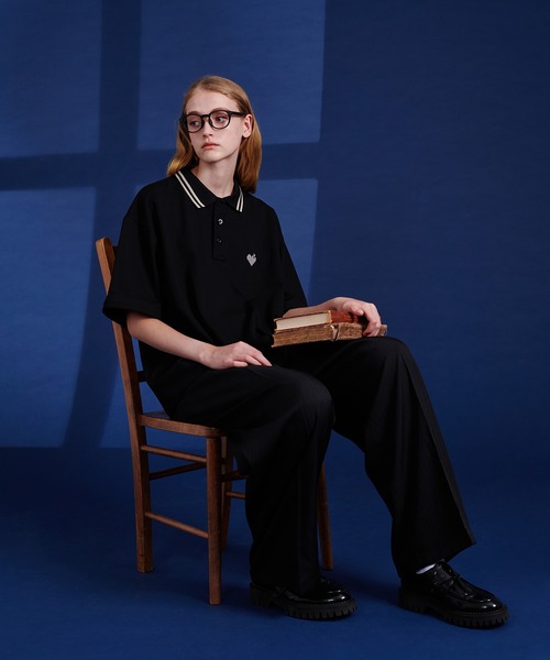 ONCILY（オンシェリー）の「2WAY ONE POINT LOGO MOSS STITCH POLO SHIRT / 2WAYワンポイントロゴ鹿の子ポロシャツ（ポロシャツ・メンズ・ブラック/グレー・SMALL/MEDIUM/LARGE）」の13枚目の写真