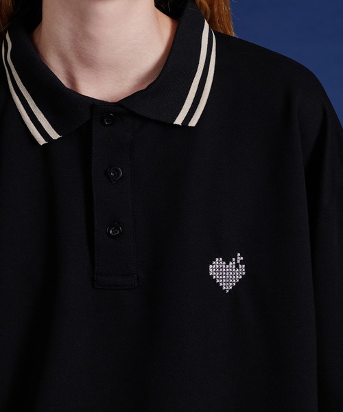 ONCILY（オンシェリー）の「2WAY ONE POINT LOGO MOSS STITCH POLO SHIRT / 2WAYワンポイントロゴ鹿の子ポロシャツ（ポロシャツ・メンズ・ブラック/グレー・SMALL/MEDIUM/LARGE）」の15枚目の写真
