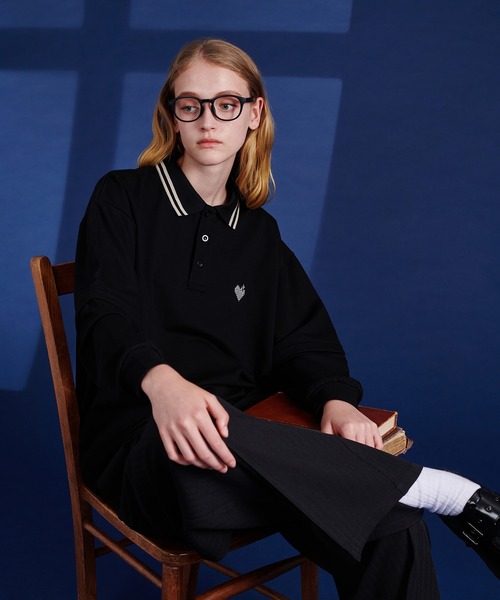 ONCILY（オンシェリー）の「2WAY ONE POINT LOGO MOSS STITCH POLO SHIRT / 2WAYワンポイントロゴ鹿の子ポロシャツ（ポロシャツ・メンズ・ブラック/グレー・SMALL/MEDIUM/LARGE）」の9枚目の写真