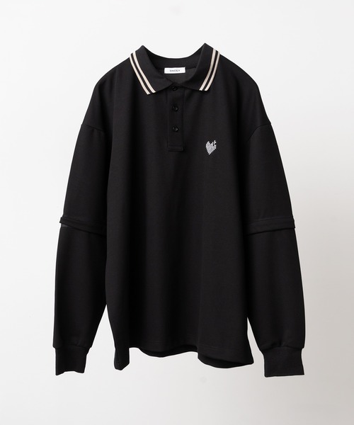 ONCILY（オンシェリー）の「2WAY ONE POINT LOGO MOSS STITCH POLO SHIRT / 2WAYワンポイントロゴ鹿の子ポロシャツ（ポロシャツ・メンズ・ブラック/グレー・SMALL/MEDIUM/LARGE）」の20枚目の写真