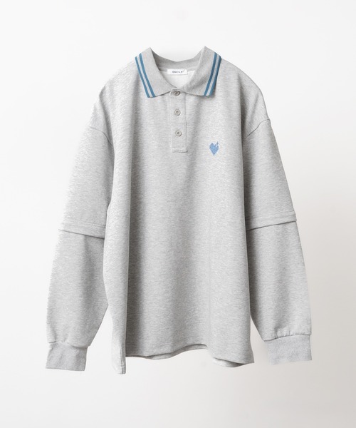 ONCILY（オンシェリー）の「2WAY ONE POINT LOGO MOSS STITCH POLO SHIRT / 2WAYワンポイントロゴ鹿の子ポロシャツ（ポロシャツ・メンズ・ブラック/グレー・SMALL/MEDIUM/LARGE）」の6枚目の写真