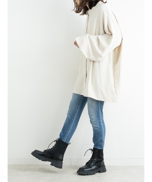 Fabby fabby（ファビィーファビィー）の「ニットレースアップタンクソールショートブーツ（ブーツ・レディース・ブラック/オフホワイト・LARGE/MEDIUM/SMALL）」の15枚目の写真