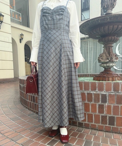 an another angelus　お上品な グレーの ミモレ ワンピース アンアナザーアンジェラス an another angelus レースヨー