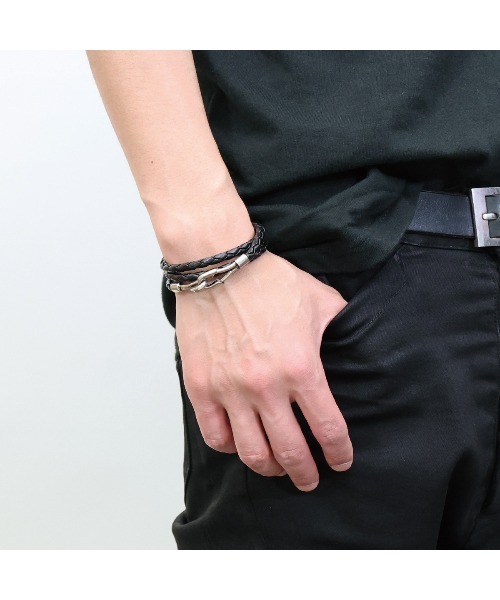 JAM HOME MADE(ジャムホームメイド)の「編み込み 3巻 レザー ブレスレット/メンズ/レディース/ユニセックス/牛革(ブレスレット・メンズ・ブラック×シルバー/ネイビー/ブラウン/グレー/ピンク・ONE SIZE)」の11枚目の写真