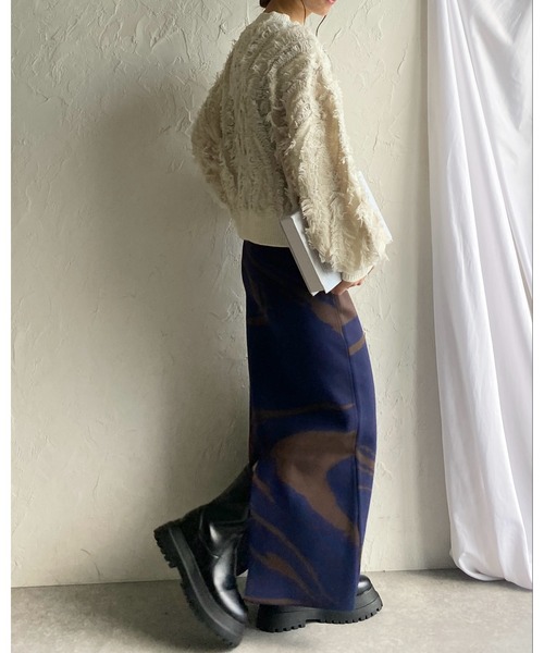 She's Closet(シーズクローゼット)の「マーブルニュアンス柄ジャガードハイウエストニットタイトロングスカート(スカート・レディース・ネイビー/アイボリー/ブラック・FREE)」の11枚目の写真