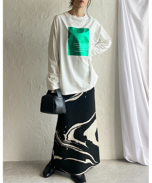 She's Closet(シーズクローゼット)の「マーブルニュアンス柄ジャガードハイウエストニットタイトロングスカート(スカート・レディース・ネイビー/アイボリー/ブラック・FREE)」の17枚目の写真