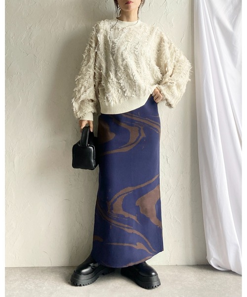 She's Closet(シーズクローゼット)の「マーブルニュアンス柄ジャガードハイウエストニットタイトロングスカート(スカート・レディース・ネイビー/アイボリー/ブラック・FREE)」の19枚目の写真