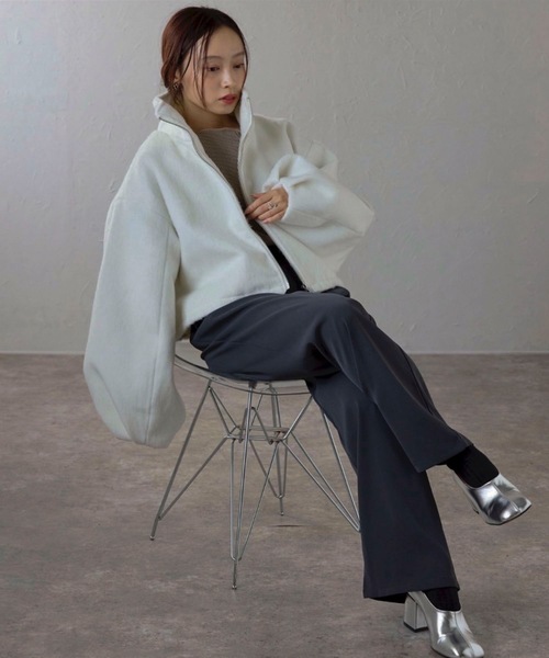 ap retro(アプレトロ)の「シャギーダブルZIPショートブルゾン(ブルゾン・レディース・アイボリー/ブラック系その他/チャコールグレー・FREE)」の7枚目の写真