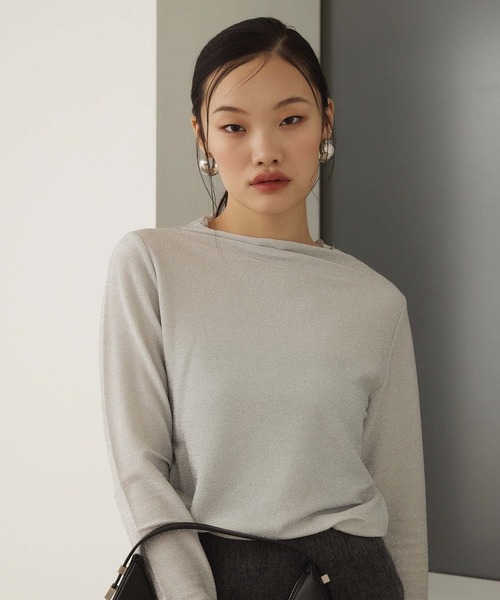 Edit Sheen(エディットシーン)の「プチハイネックラメカットソー(Tシャツ/カットソー・レディース・ライトグレー/ブラック・M)」の1枚目の写真