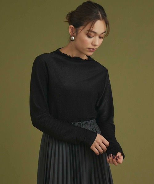 Edit Sheen(エディットシーン)の「プチハイネックラメカットソー(Tシャツ/カットソー・レディース・ライトグレー/ブラック・M)」の2枚目の写真