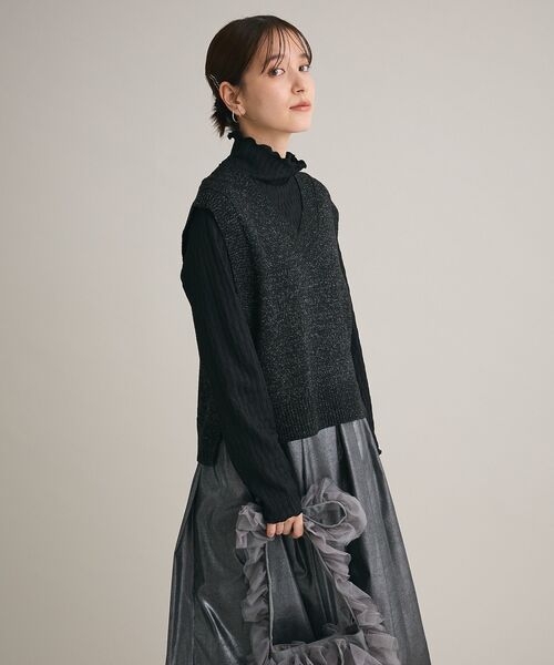 Green Parks(グリーンパークス)の「ショートラメニットベスト(ベスト・レディース・杢グレー/ブラック/ベージュ・FREE)」の9枚目の写真