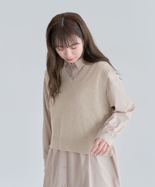 Green Parks(グリーンパークス)の「ショートラメニットベスト(ベスト・レディース・杢グレー/ブラック/ベージュ・FREE)」の14枚目の写真