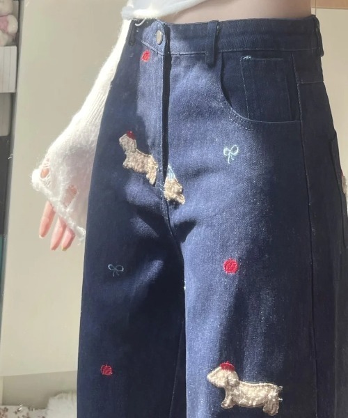 GEMEDA(ジェメダ)の「犬ちゃん刺しゅうパンツ(その他パンツ・レディース・ブルー/ブラック・S/M/L)」の7枚目の写真