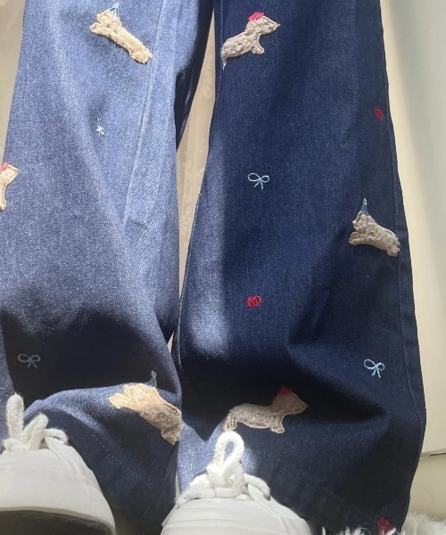 GEMEDA(ジェメダ)の「犬ちゃん刺しゅうパンツ(その他パンツ・レディース・ブルー/ブラック・S/M/L)」の14枚目の写真