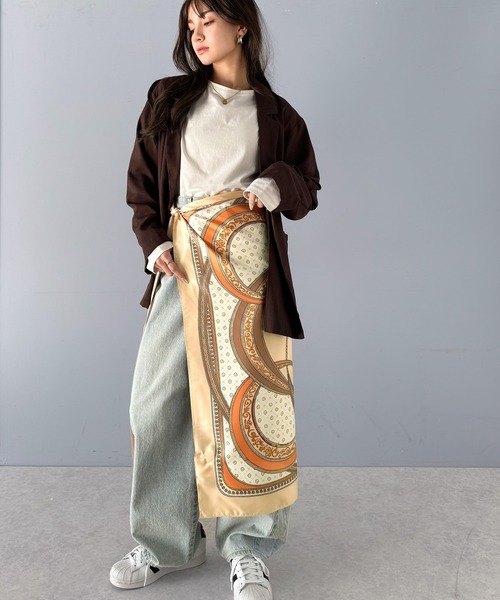 @H29 羊毛 シルク 大判ストール ブラウン バンダナ セール】上品カワイイ♪90cm×90cmパネル柄シルクライク大判
