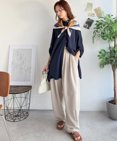 classicalelf（クラシカルエルフ）の「上品カワイイ♪90cm×90cmパネル柄シルクライク大判スカーフ（バンダナ/スカーフ・レディース・ブラウン/グリーン/アイボリー/ベージュ/オレンジ/ブルー・ONE SIZE）」の16枚目の写真