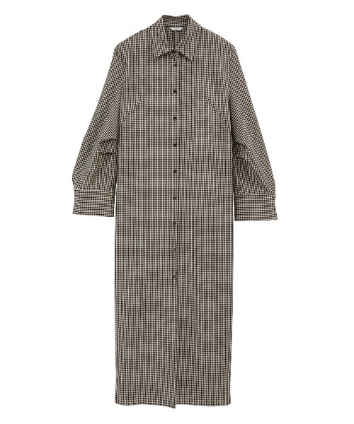 CLANE(クラネ)の「CLANE/クラネ/POWER SHOULDER CHECK SHIRT ONEPIECE/17112-5352(ワンピース・レディース・ベージュ/グレー・1)」の1枚目の写真