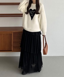 メッセージ刺繍ハートニット