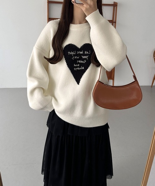 グレー ニットセーター ハート A刺繍 ami グレー ハート刺繍 ニットセーター