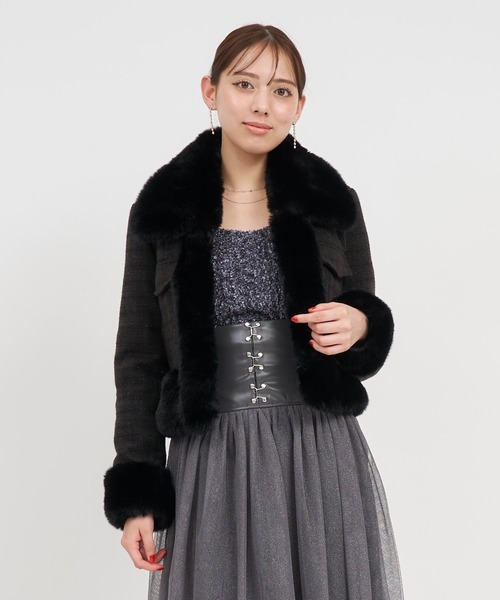 【✨ ポチ！】バーバリーロンドン ツイードジャケット ラビットファー 42 ROYAL PARTY（ロイヤルパーティー）の「ファー付ツイードジャケット