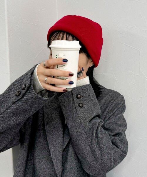 fredy emue（フレディエミュ）の「【OLDDERBY KNITWEAR 】ターンアップビーニーキャップ（ニットキャップ/ビーニー・レディース・チャコールグレー/ロイヤルブルー/ダークネイビー/レッド/ライトグレー・FREE）」の12枚目の写真