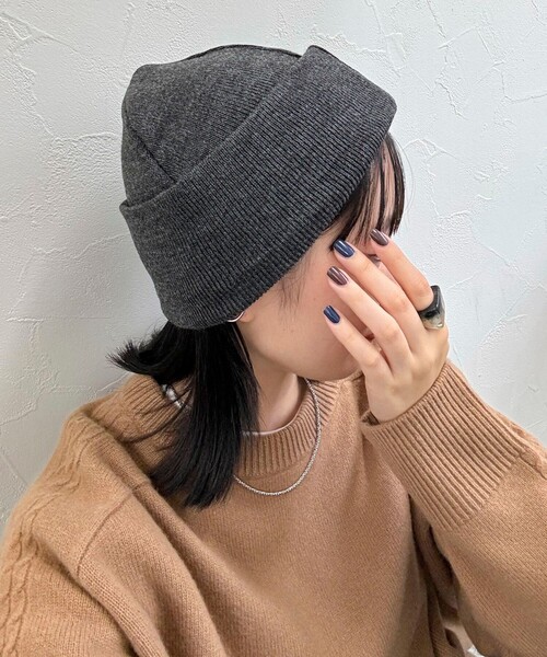 fredy emue（フレディエミュ）の「【OLDDERBY KNITWEAR 】ターンアップビーニーキャップ（ニットキャップ/ビーニー・レディース・チャコールグレー/ロイヤルブルー/ダークネイビー/レッド/ライトグレー・FREE）」の17枚目の写真