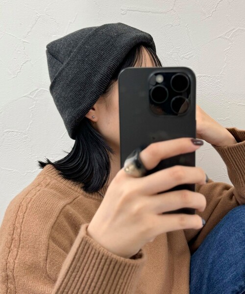 fredy emue（フレディエミュ）の「【OLDDERBY KNITWEAR 】ターンアップビーニーキャップ（ニットキャップ/ビーニー・レディース・チャコールグレー/ロイヤルブルー/ダークネイビー/レッド/ライトグレー・FREE）」の18枚目の写真