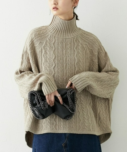 nissen(ニッセン)の「ケーブル網フレアニットチュニック(その他トップス・レディース・アイボリー/ベージュ/ライトグレー・L/M)」の3枚目の写真