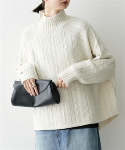 nissen(ニッセン)の「ケーブル網フレアニットチュニック(その他トップス・レディース・アイボリー/ベージュ/ライトグレー・L/M)」の1枚目の写真